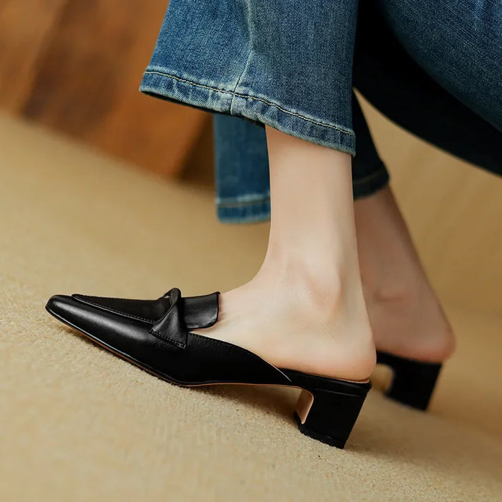 Alaya | Pointed-Toe Bow Accent Heel Mules