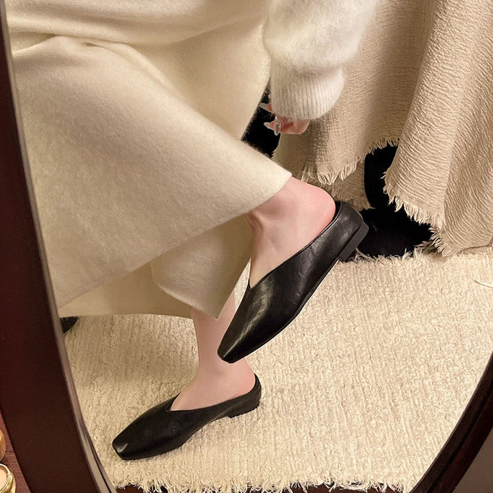 Lyra | Metallic Square-Toe Slip-On Mules