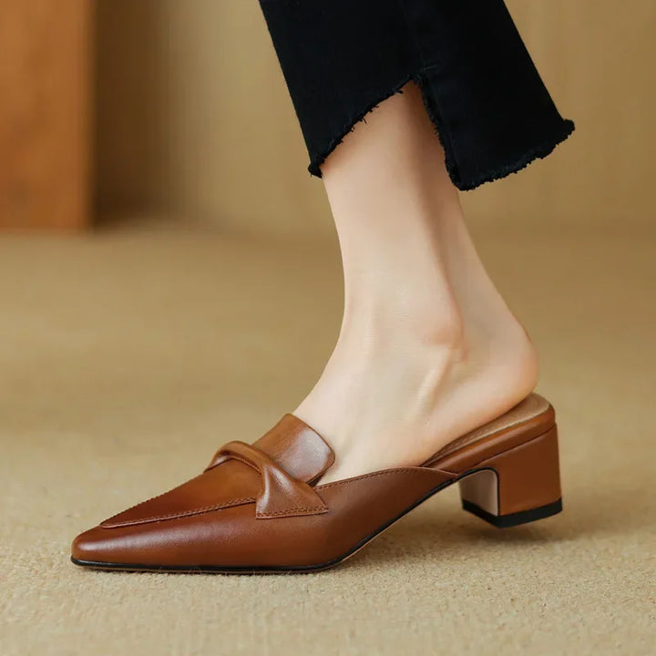 Alaya | Pointed-Toe Bow Accent Heel Mules