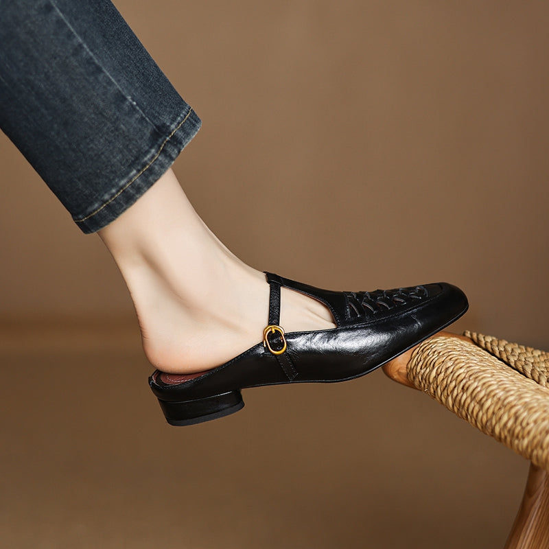 Elya | Square-Toe Mary Jane Loafer Mules