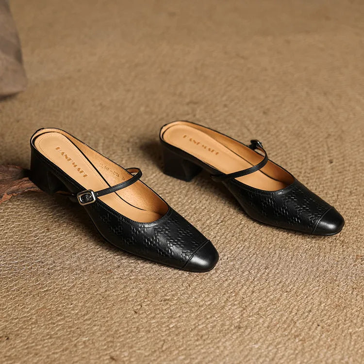 Berla | Embossed Mary Jane Heel Mules