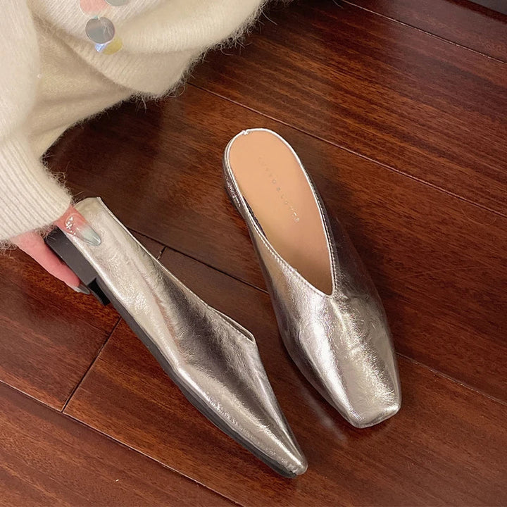 Lyra | Metallic Square-Toe Slip-On Mules