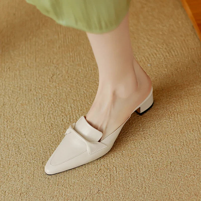 Alaya | Pointed-Toe Bow Accent Heel Mules