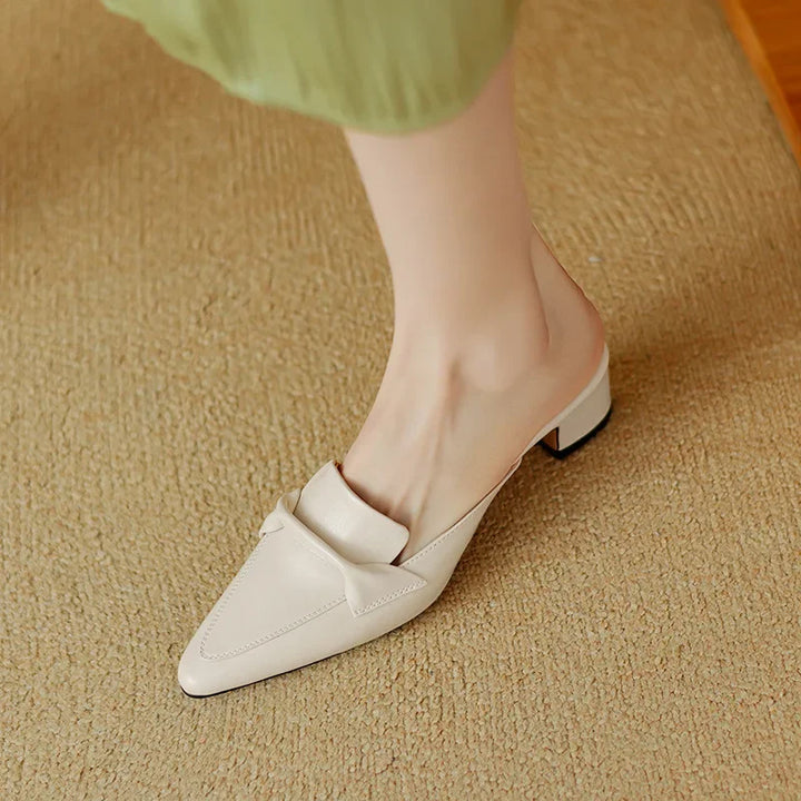 Alaya | Pointed-Toe Bow Accent Heel Mules
