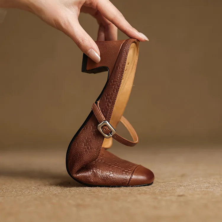 Berla | Embossed Mary Jane Heel Mules