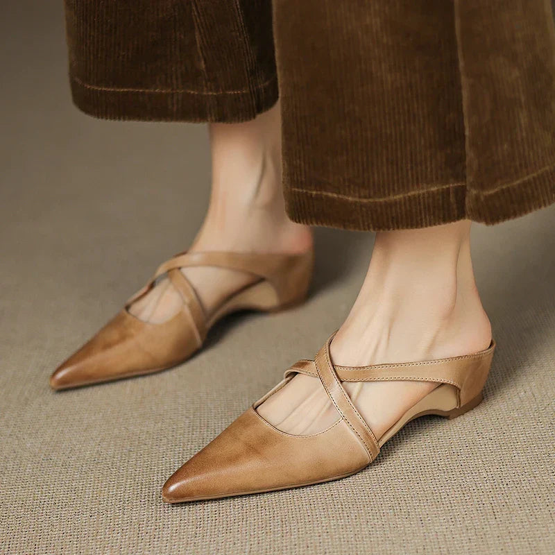 Aluna | Pointed-Toe Crisscross Strap Mules