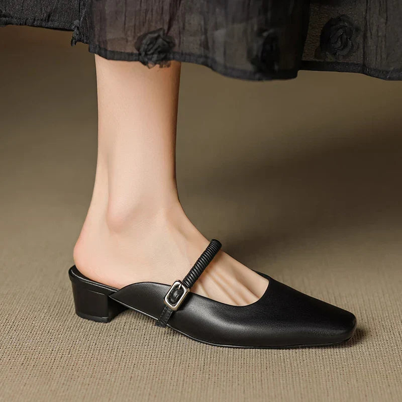 Kera | Square-Toe Mary Jane Heel Mules