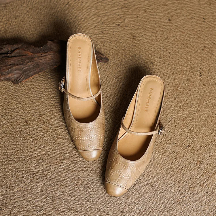 Berla | Embossed Mary Jane Heel Mules