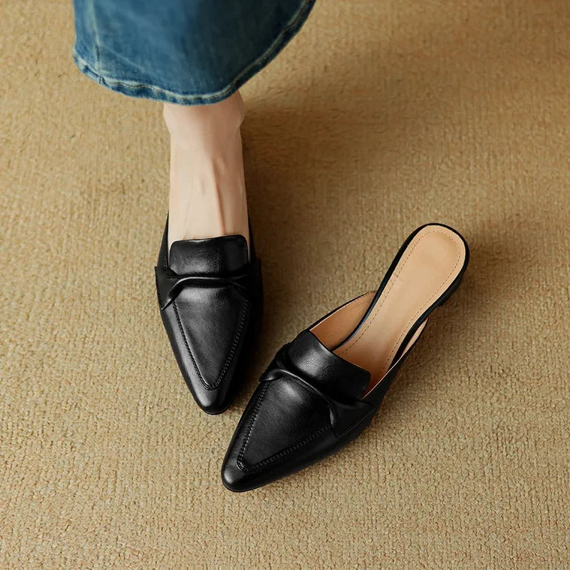 Alaya | Pointed-Toe Bow Accent Heel Mules