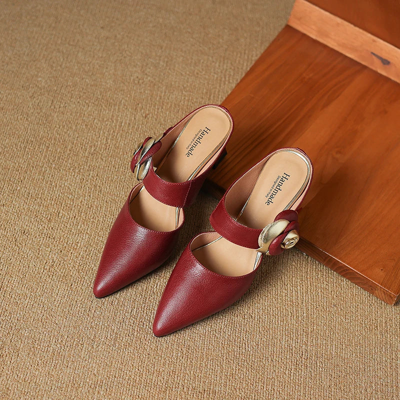 Garnet | Pointed-Toe Floral Accent Heel Mules