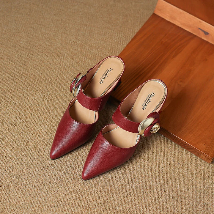 Garnet | Pointed-Toe Floral Accent Heel Mules