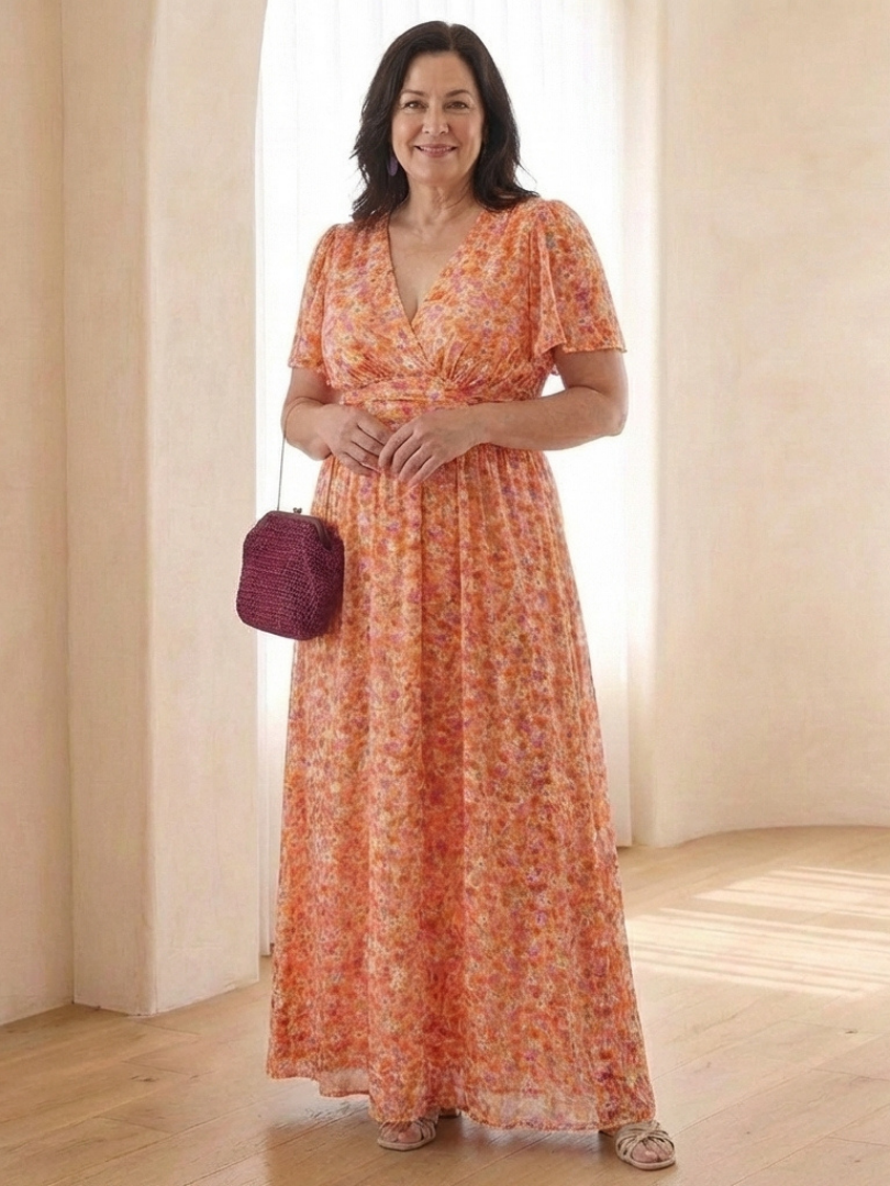 Maris | Floral V Neck Short Sleeve Maxi Dress