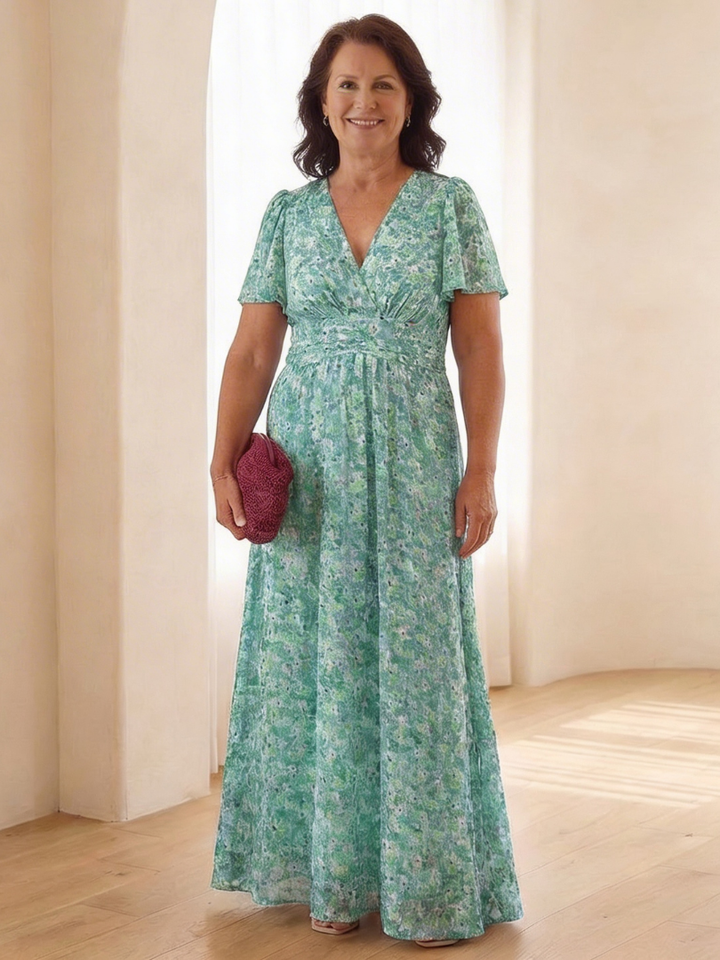 Maris | Floral V Neck Short Sleeve Maxi Dress