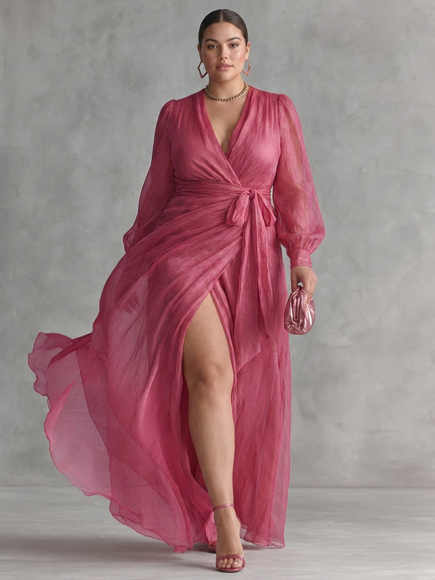 Beatrice | Elegant Chiffon V-neck Tie-waist Long Dress