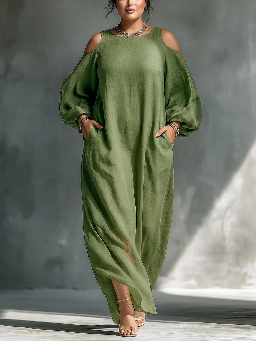 Anika | Green Off-Shoulder Puff Sleeve Maxi Dress