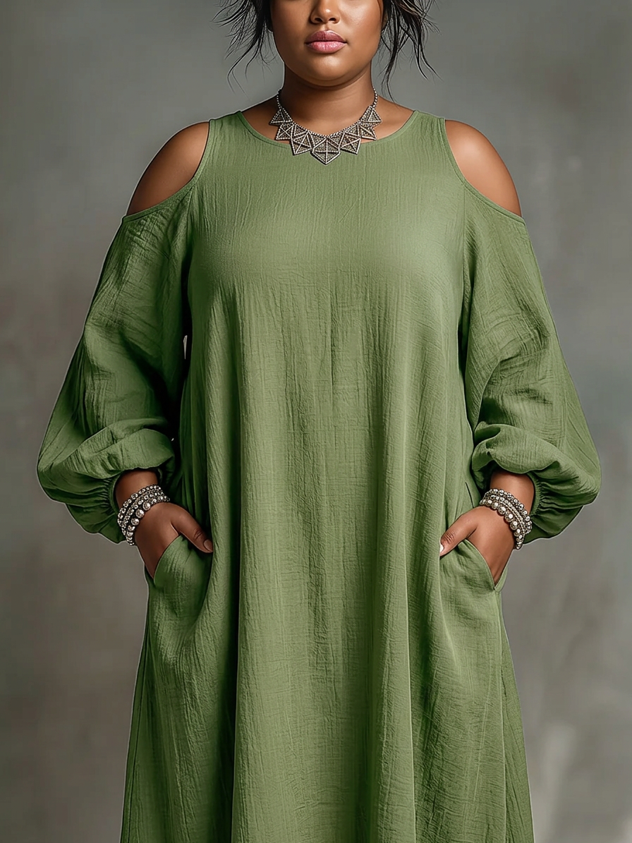 Anika | Green Off-Shoulder Puff Sleeve Maxi Dress