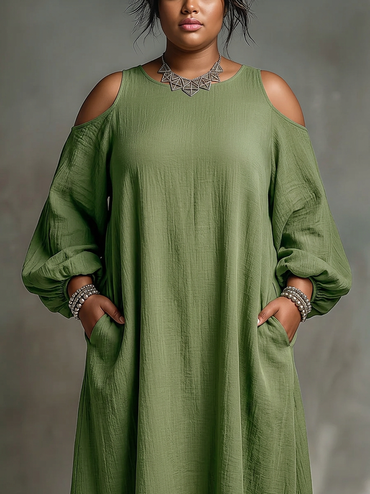Anika | Green Off-Shoulder Puff Sleeve Maxi Dress