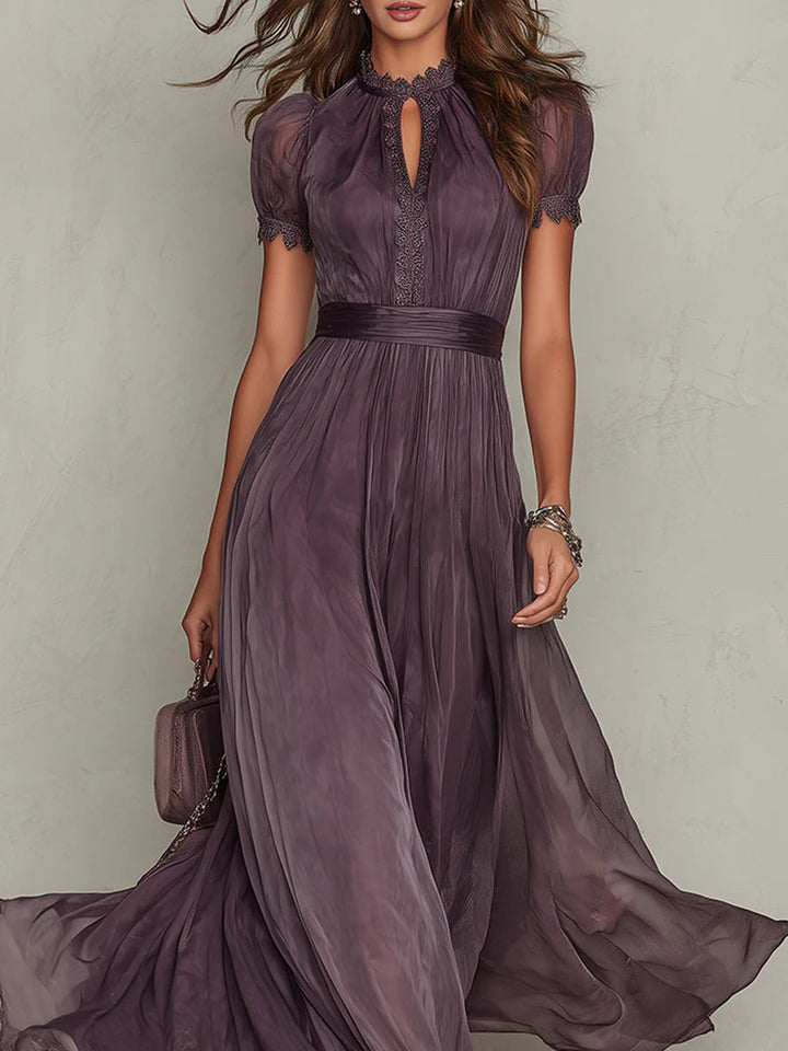 Julie | Chiffon Lace Trim Maxi Dress