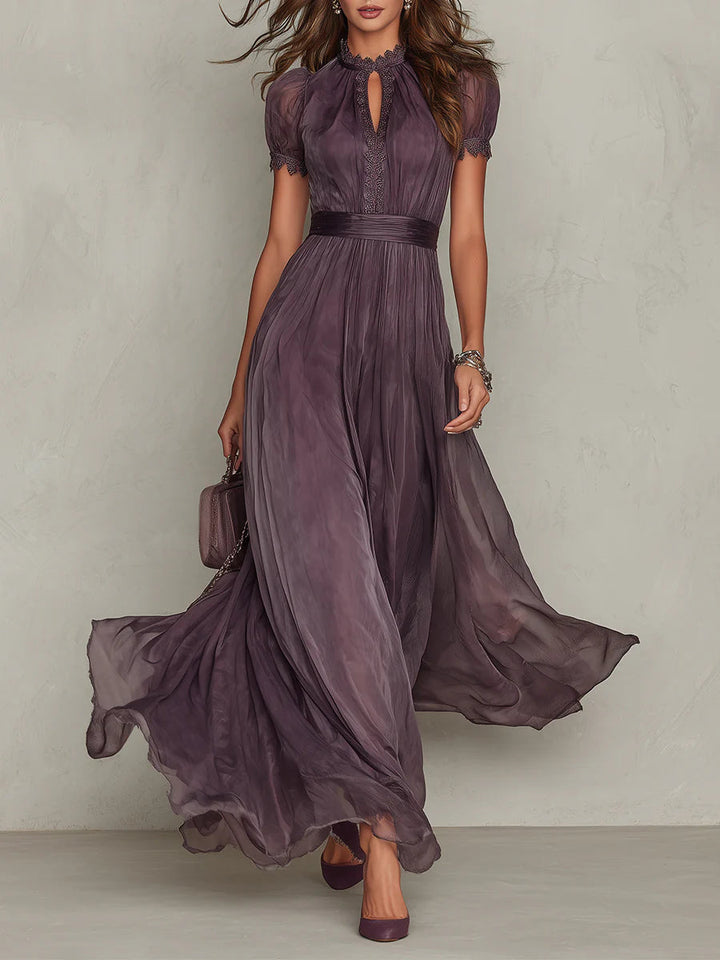 Julie | Chiffon Lace Trim Maxi Dress