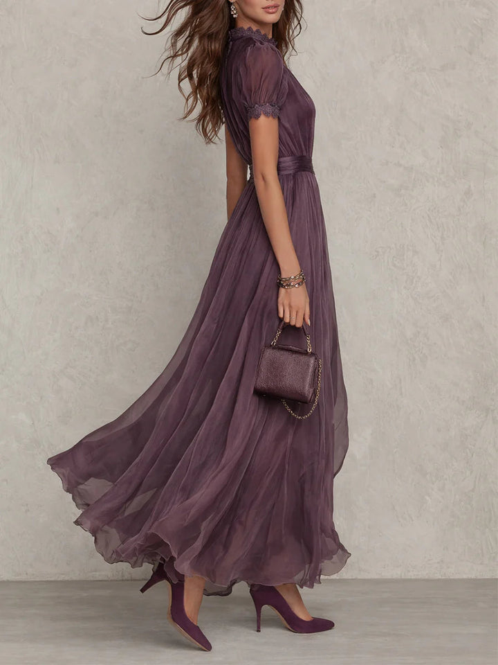 Julie | Chiffon Lace Trim Maxi Dress