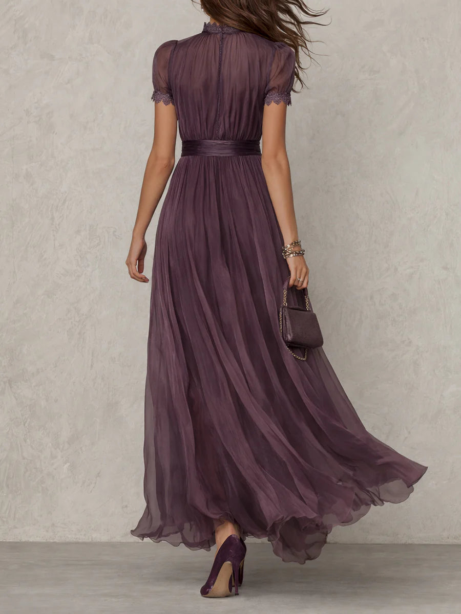 Julie | Chiffon Lace Trim Maxi Dress