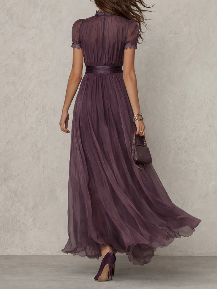 Julie | Chiffon Lace Trim Maxi Dress