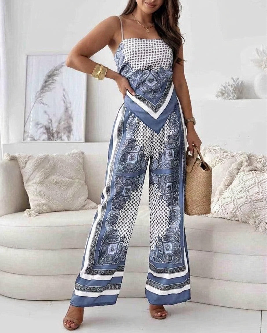 Helen | Vacation Ready Stylish Lace-Up Vest & Pants Two-Piece Set Dress