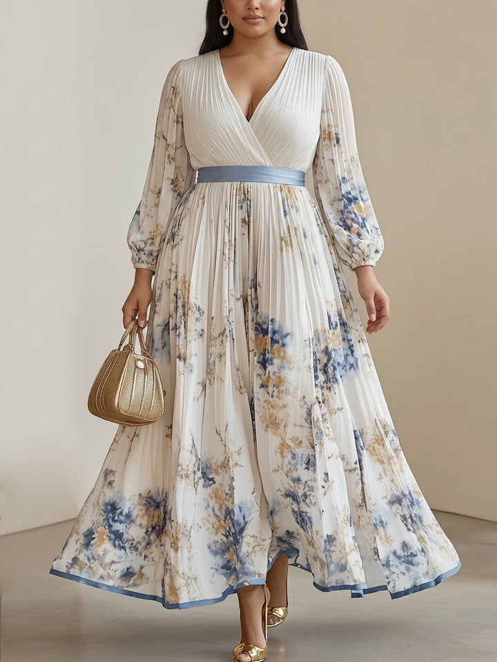 Amalia | White Floral Chiffon Balloon Sleeve Maxi Dress