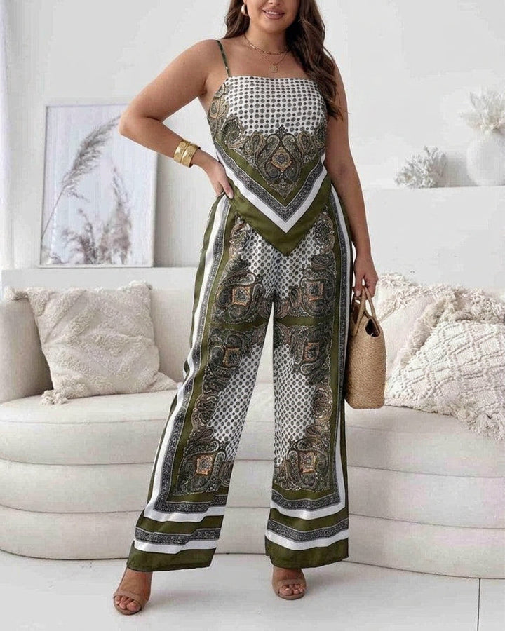 Helen | Vacation Ready Stylish Lace-Up Vest & Pants Two-Piece Set Dress