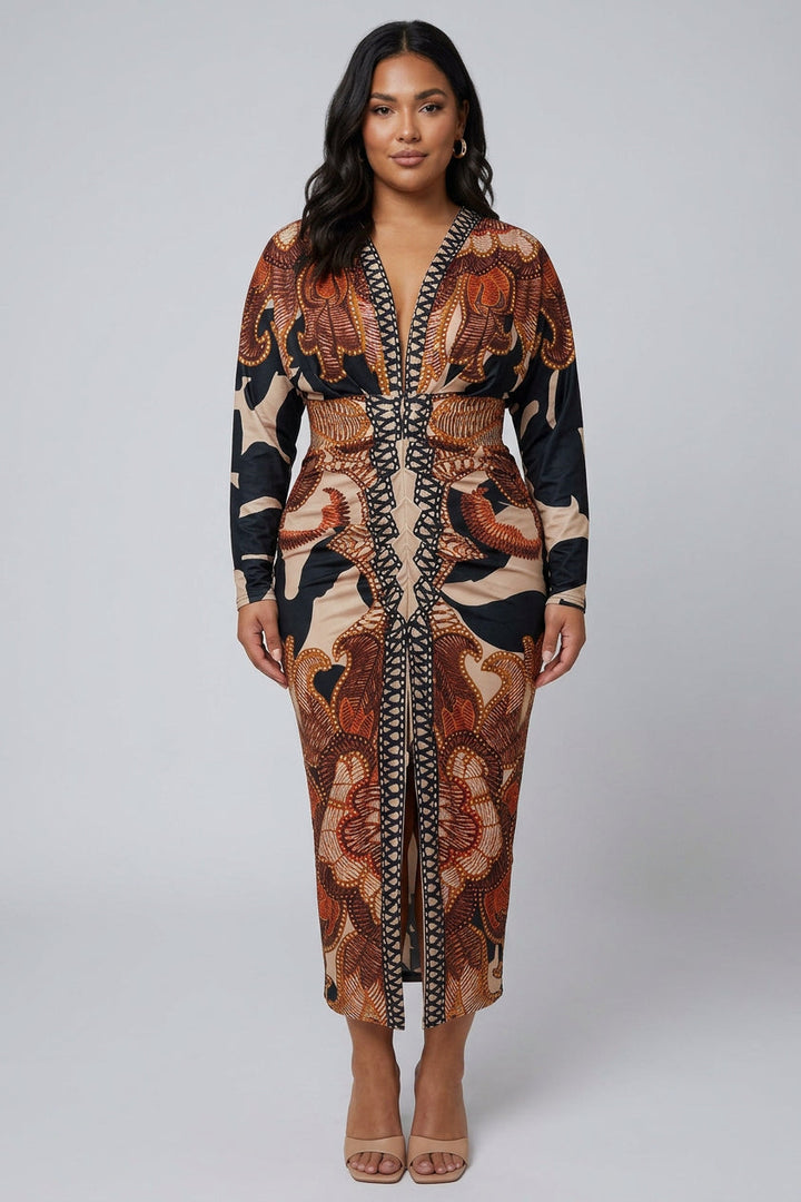 Eva | Sun Escape Unique Print Dolman Midi Dress