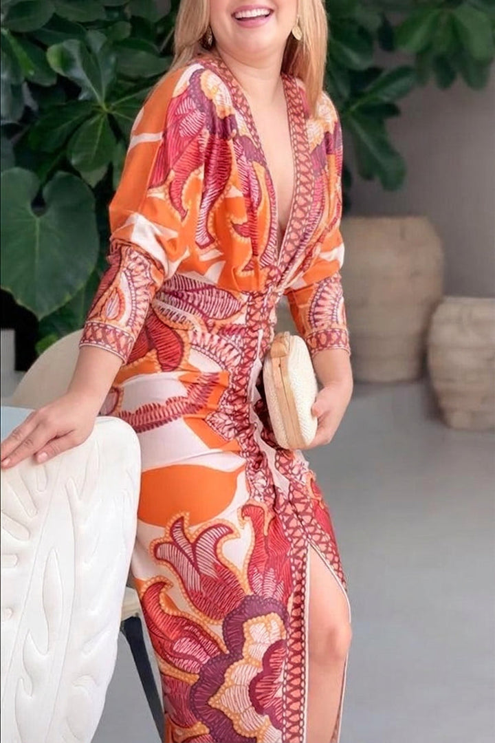 Eva | Sun Escape Unique Print Dolman Midi Dress