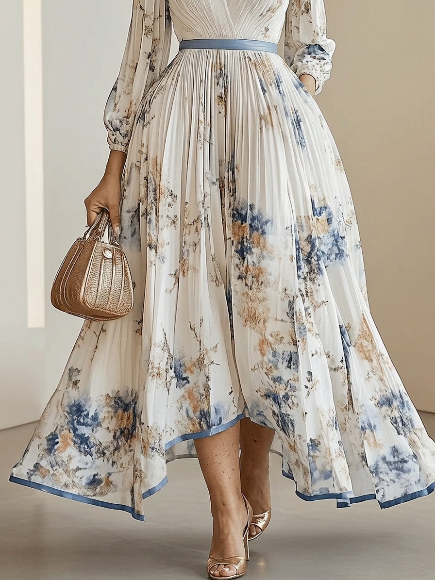 Amalia | White Floral Chiffon Balloon Sleeve Maxi Dress