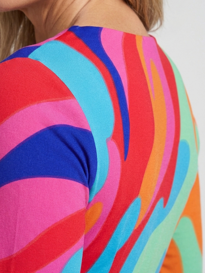Naomi | Three Quarter Sleeve V Neck Abstract Maxi Dress