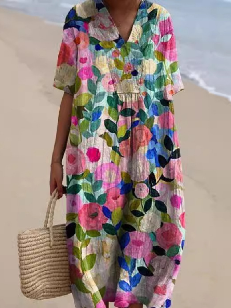 Margaret | Short Sleeve Floral Midi Dress