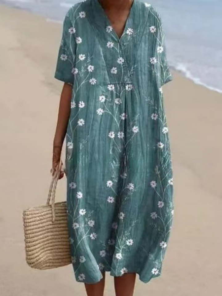 Margaret | Short Sleeve Floral Midi Dress