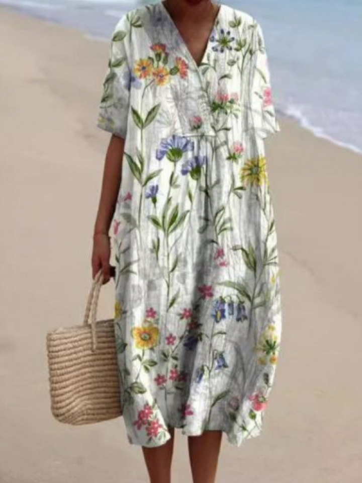 Margaret | Short Sleeve Floral Midi Dress