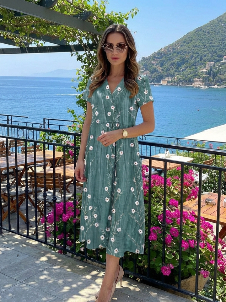 Margaret | Short Sleeve Floral Midi Dress
