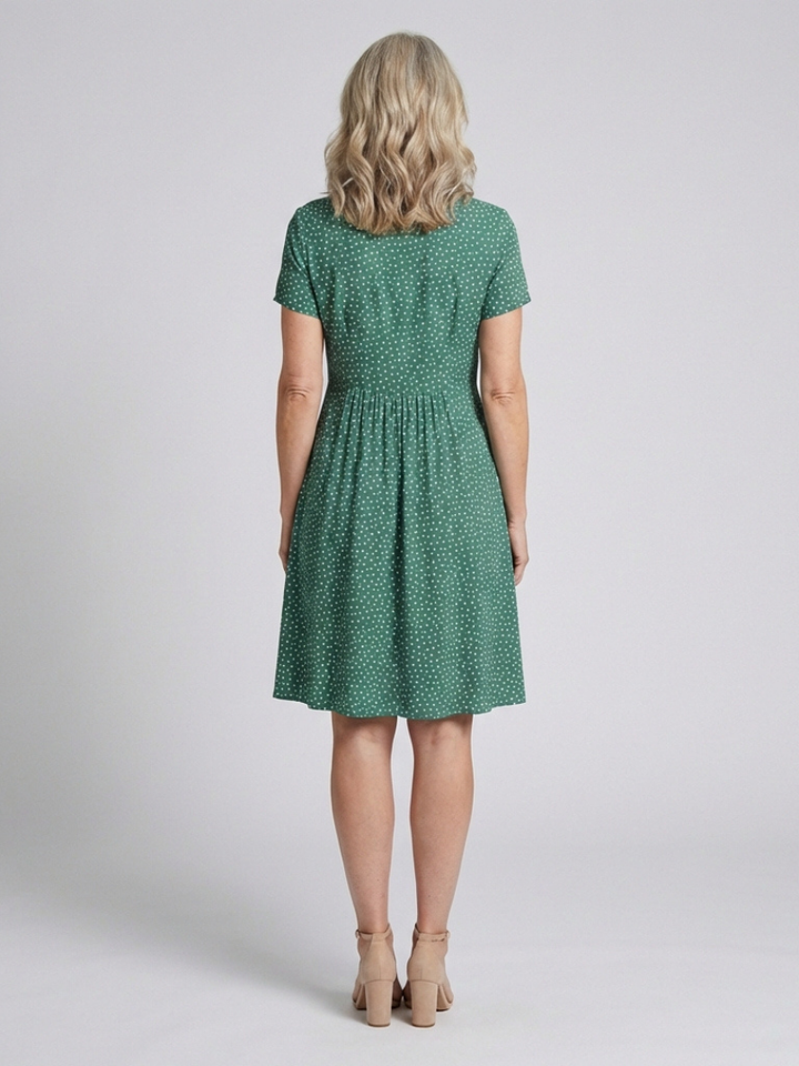 Caroline | Short Sleeve Collared Polka Dot Midi Dress