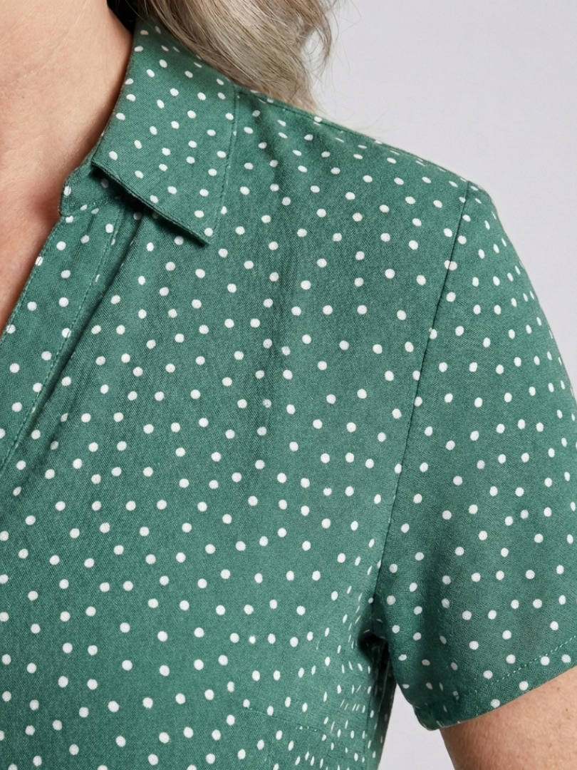 Caroline | Short Sleeve Collared Polka Dot Midi Dress