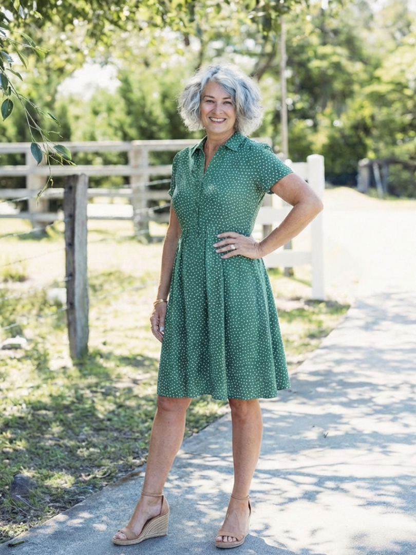 Caroline | Short Sleeve Collared Polka Dot Midi Dress