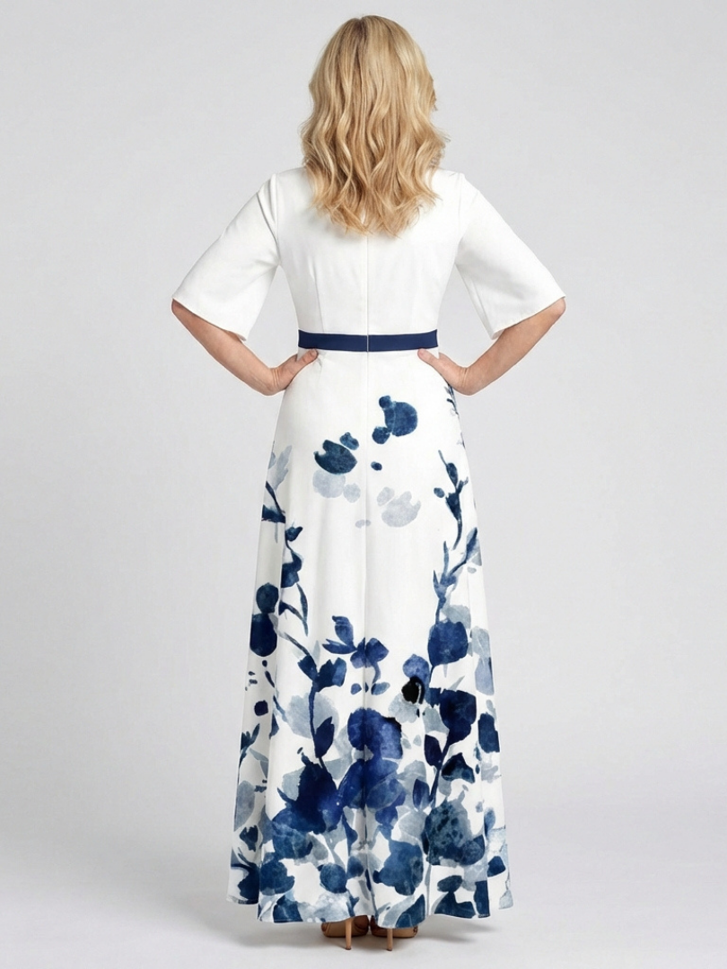 Eliza | V Neck Short Sleeve Floral Maxi Dress