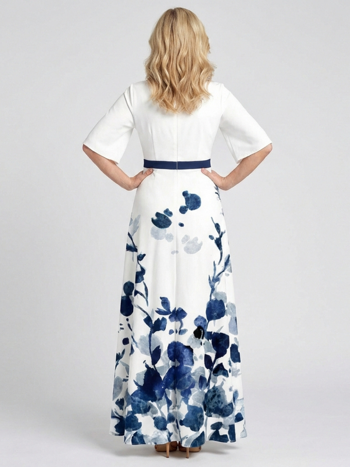 Eliza | V Neck Short Sleeve Floral Maxi Dress