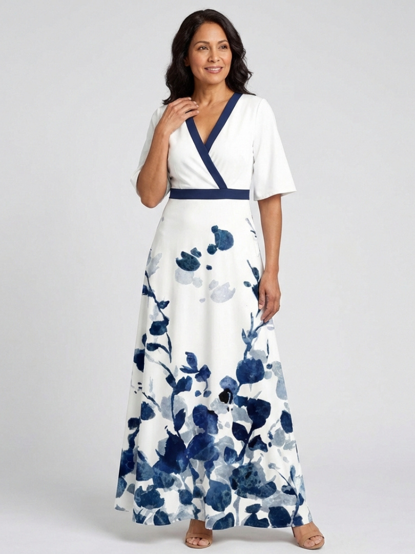 Eliza | V Neck Short Sleeve Floral Maxi Dress