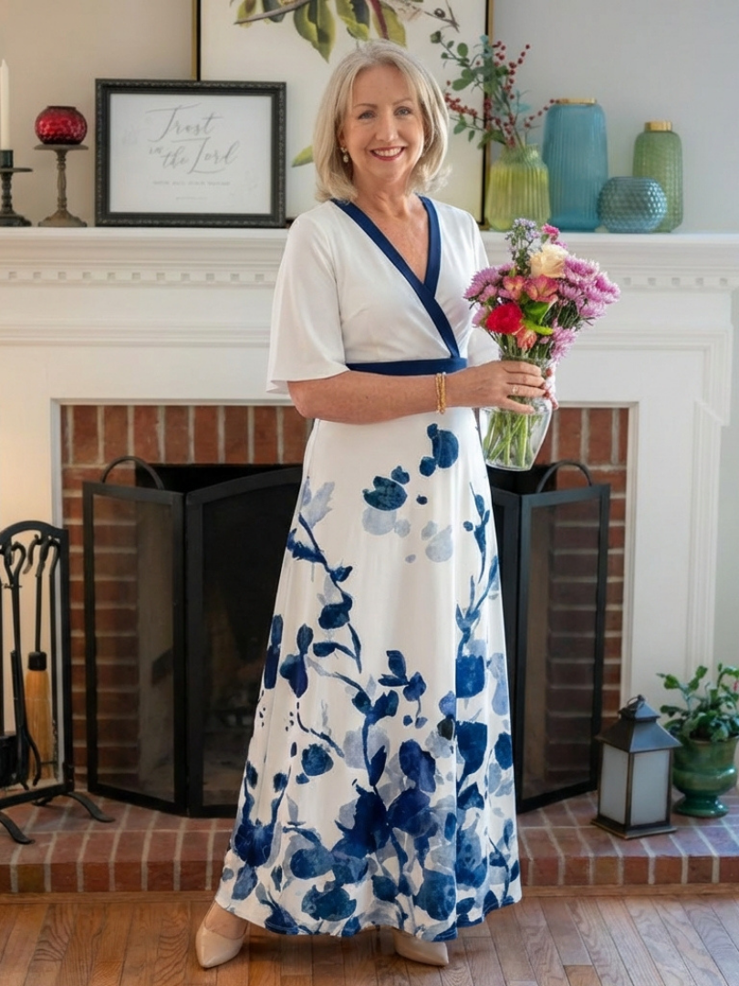 Eliza | V Neck Short Sleeve Floral Maxi Dress