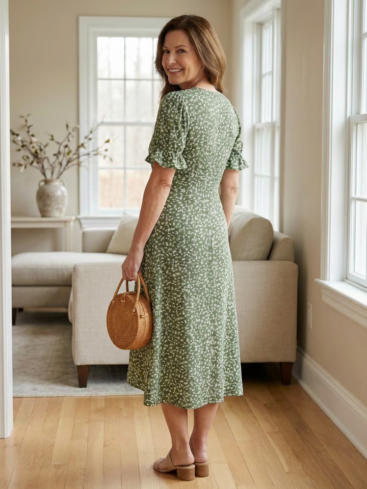 Margaret | Short Sleeve V Neck Floral Midi Dress
