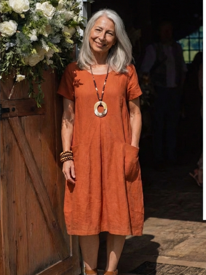 Diane | Short Sleeve Pleated Knee Length Dress