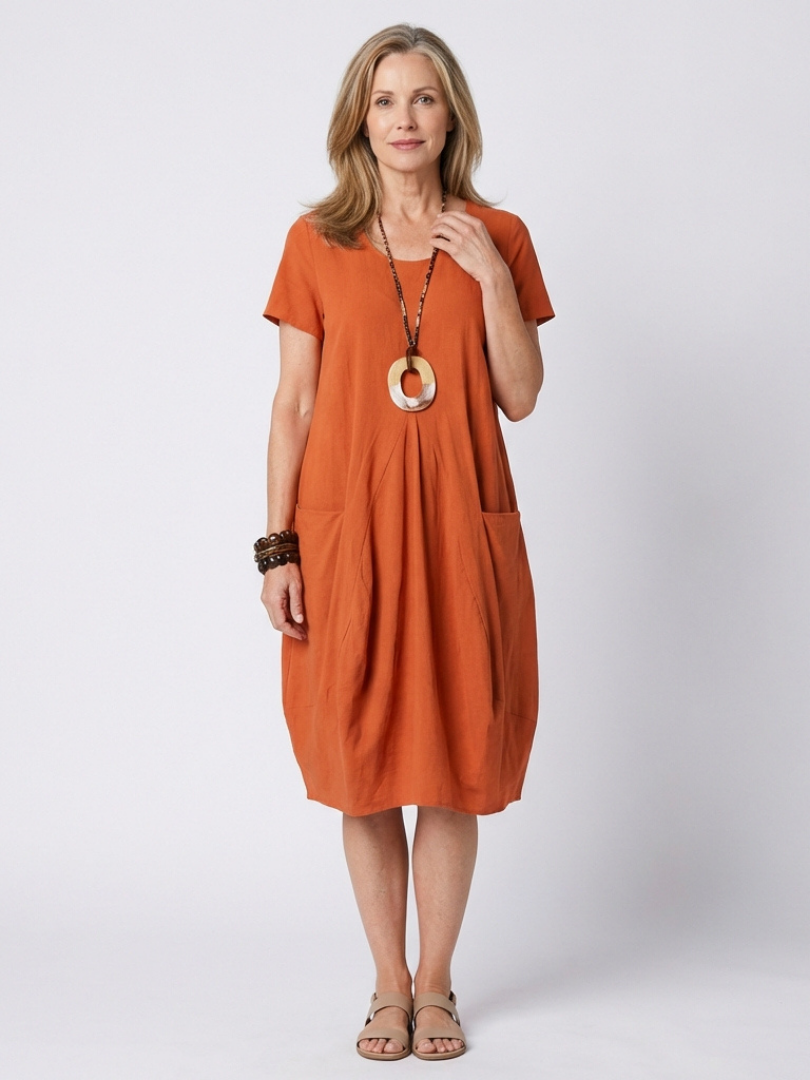 Diane | Short Sleeve Pleated Knee Length Dress