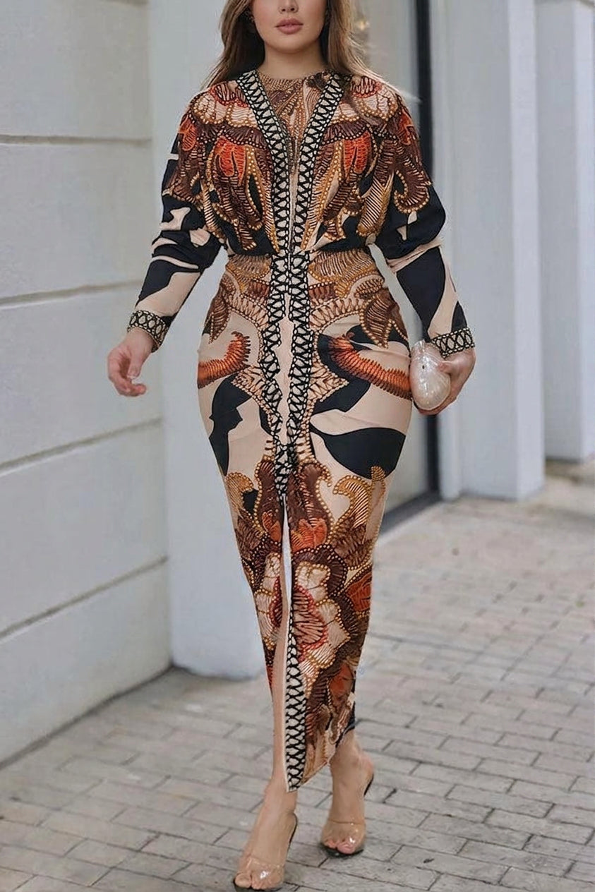Eva | Sun Escape Unique Print Dolman Midi Dress