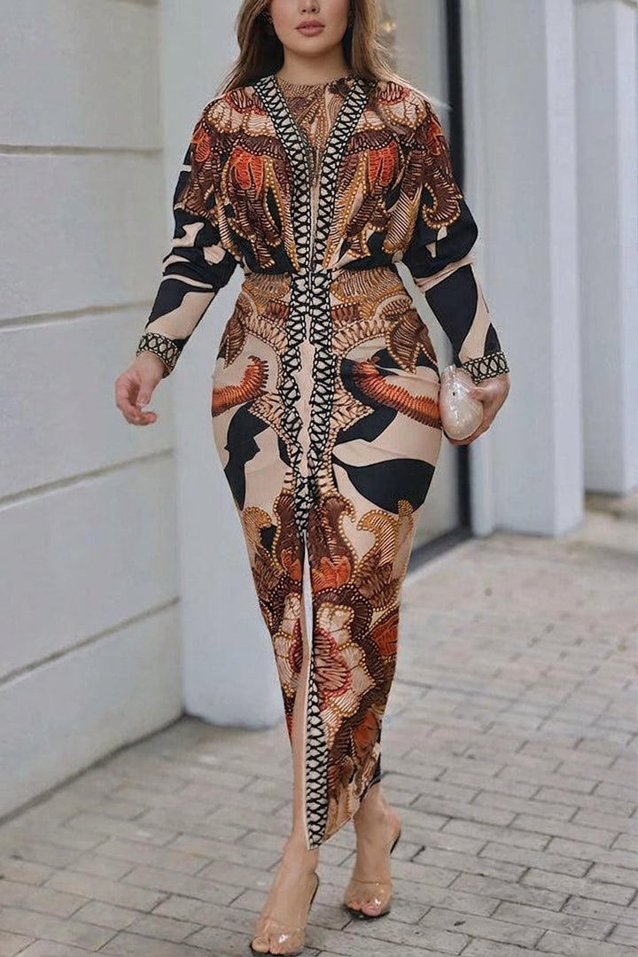 Eva | Sun Escape Unique Print Dolman Midi Dress