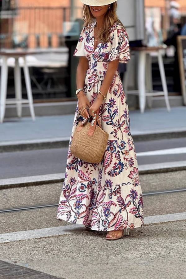 Joan  | Floral Print Puff Sleeve Maxi Dress